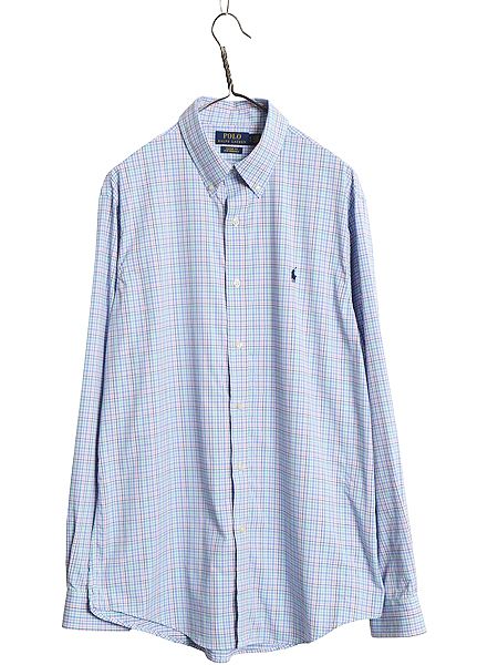 ポロ ラルフローレン チェック 長袖 ボタンダウン シャツ メンズ L / 長袖シャツ 薄手 ナイロン ストレッチ ワンポイント ワイシャツ BD
