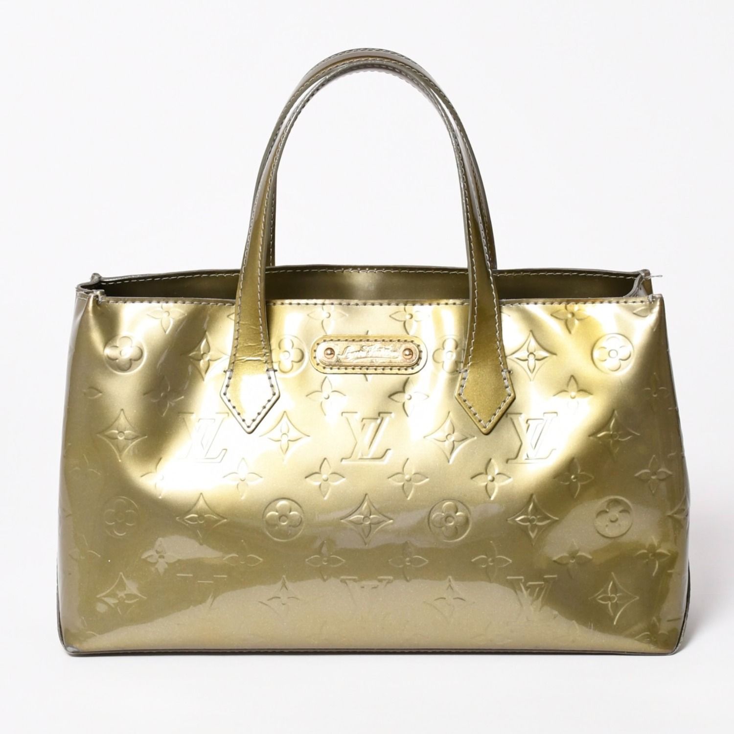 LOUIS VUITTON ルイヴィトン ウィルシャーPM ハンドバッグ M91627 ブラウン エナメル モノグラムヴェルニ 美品 中古 4a003542