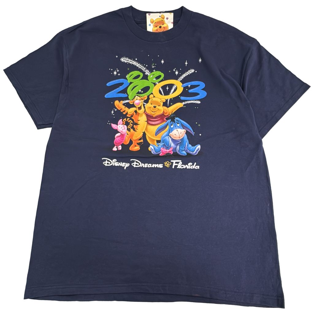デッドストック 00年代 Disney ディズニー くまのプーさん 2003 半袖Ｔシャツ キャラクター ネイビー(メンズ XL)中古 古着 Y2874