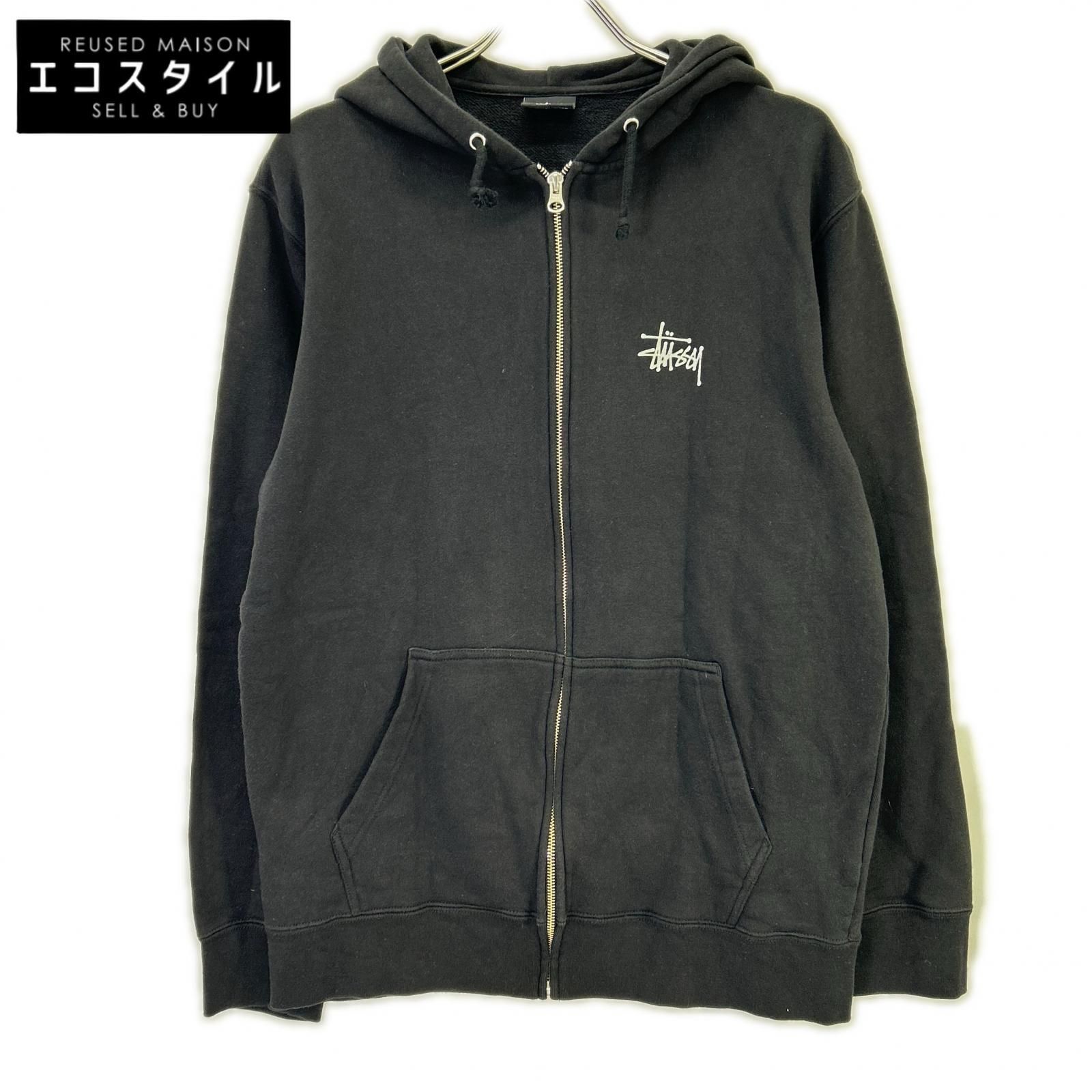 stussy ステューシー ブラック ロゴ ジップアップフーディ― L