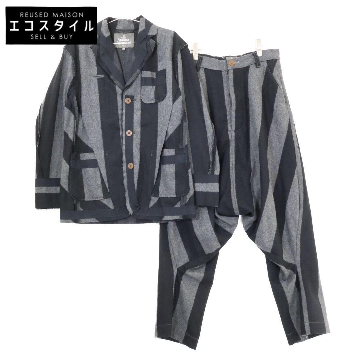 Vivienne Westwood MAN　ヴィヴィアンウエストウッドマン　VW-LP-78243 ブラック/グレー変形 3つボタンセットアップ　44