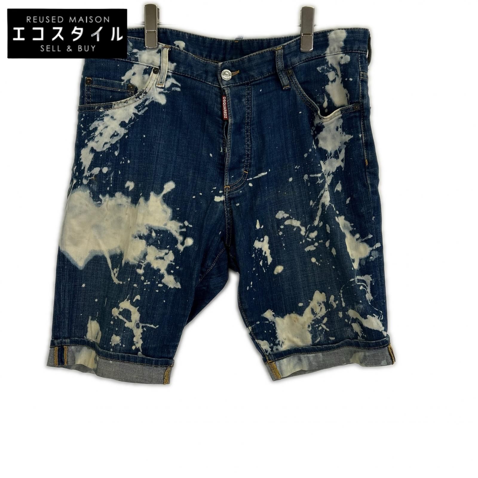 DSQUARED2　ディースクエアード　インディゴ ブリーチデザイン ハーフパンツ　50