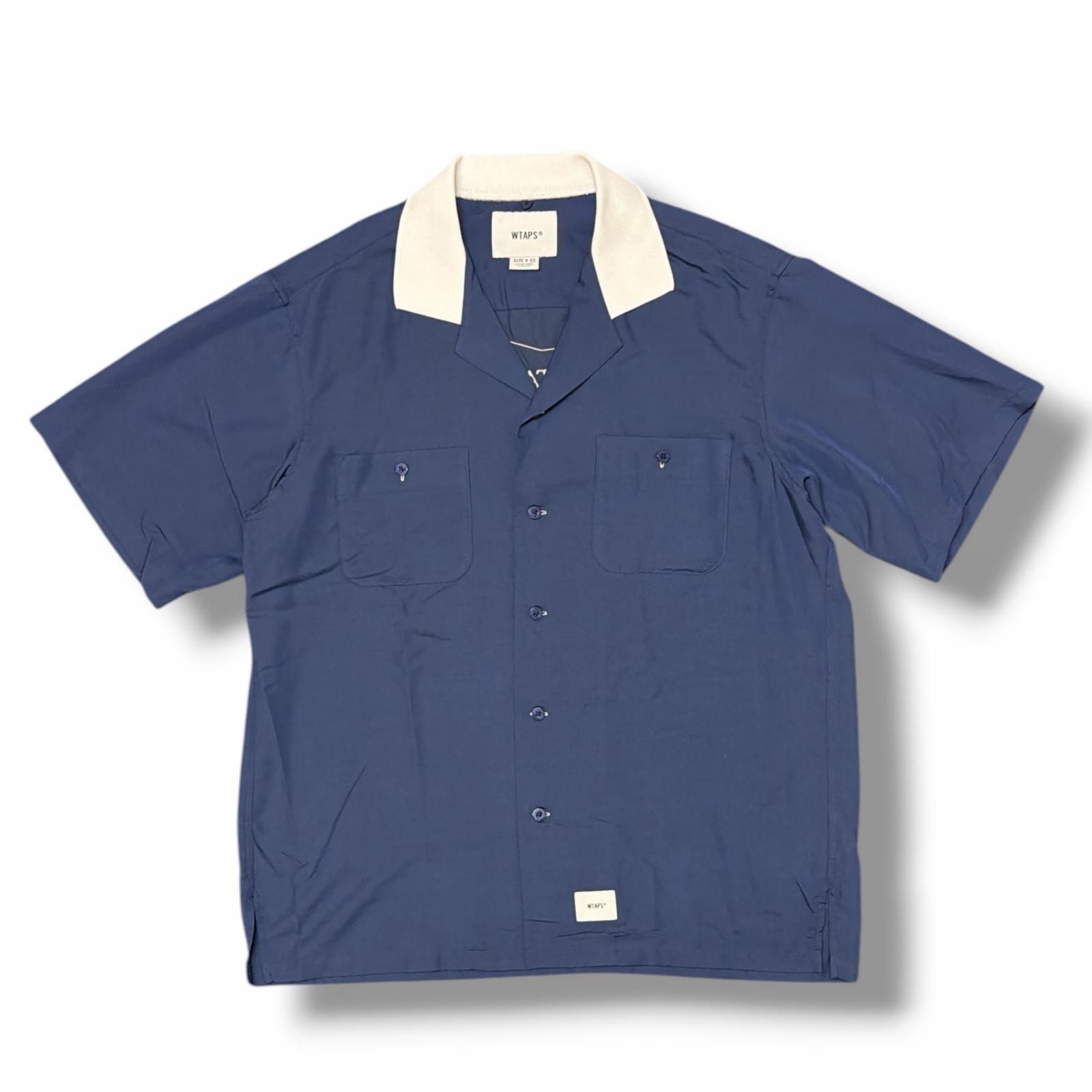参考上代29700円 WTAPS 24SS Kingpin / SS / Vcpl. Twill. Wut キングピンオープンカラーシャツ 半袖 ダブルタップス 241TQDT-SHM07 ブルー 3 （13211M）
