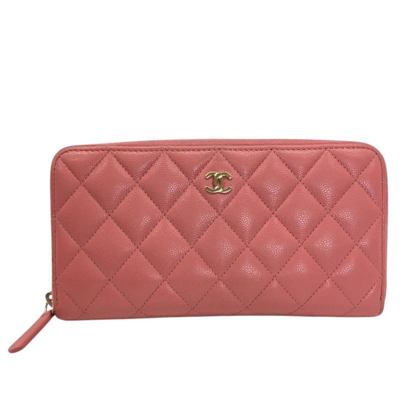 CHANEL【シャネル】ラウンドファスナー長財布 キャビアスキン ピンク