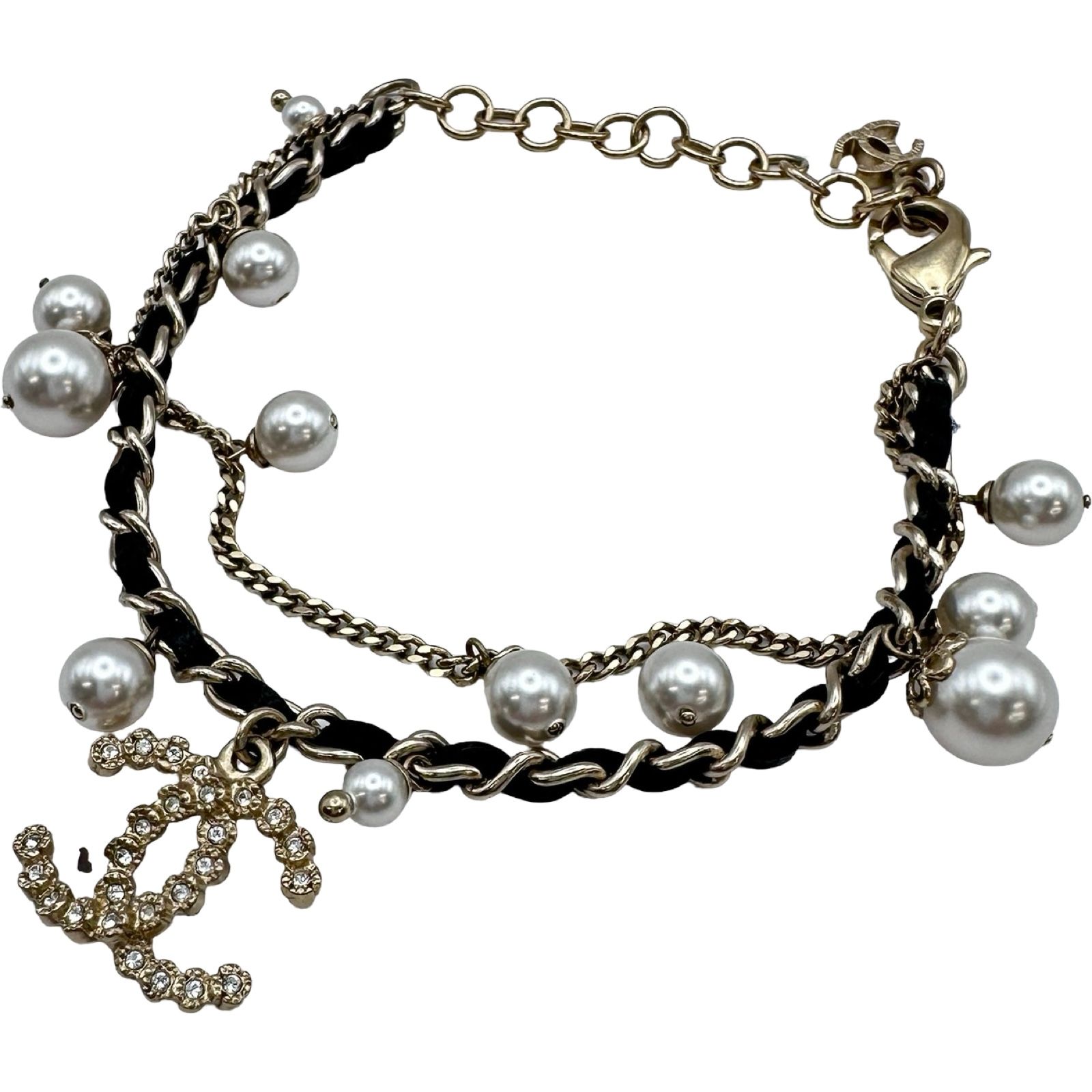 シャネル CHANEL ココマークブレスレット ゴールド メッキ/ラインストーン/パール/レザー ジュエリー