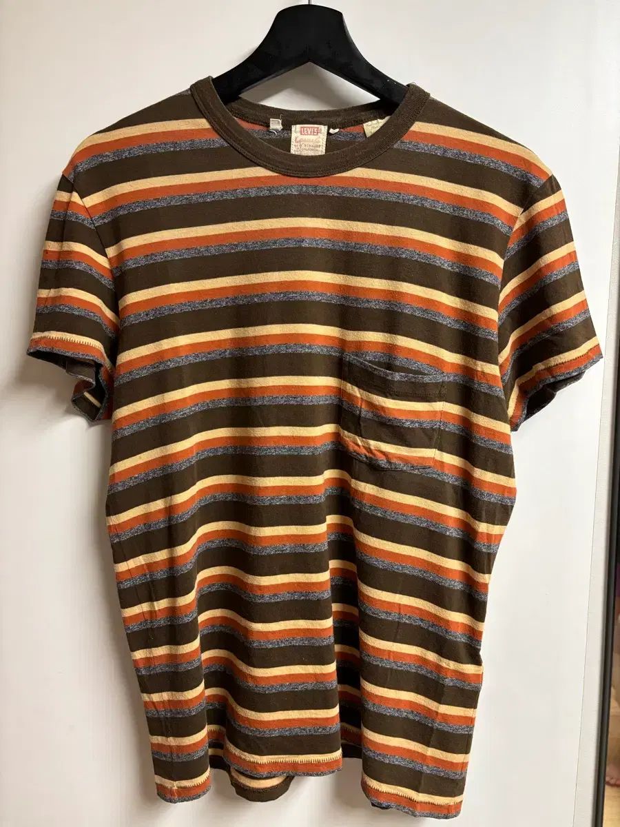 M LVC 1960s カジュアル ストライプ ポケット Tシャツ ブラウン マルチ