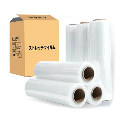 【即日発送】【6巻 】ストレッチフィルム 500mm×300m 14μ 相 強化フィルム ラップ 幅500mm 長さ300ｍ 紙管3インチ 梱包 包装 養生 荷役Ju