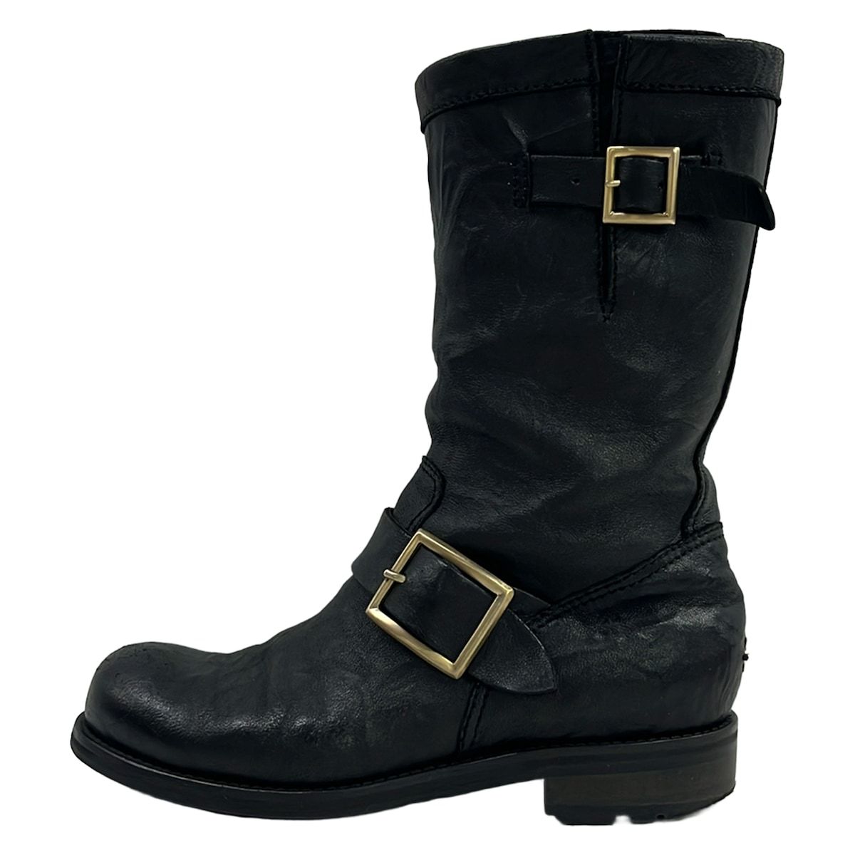 JIMMY CHOO(ジミーチュウ) ブーツ 34 レディース - 黒 バイカーブーツ レザー