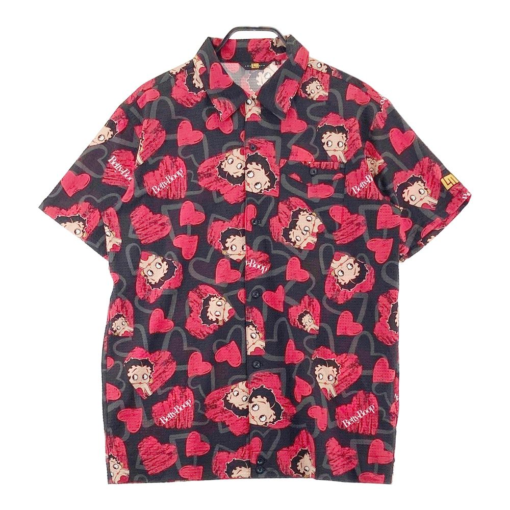 サイズ：L LOUD MOUTH ラウドマウス シアサッカー半袖シャツ Betty Boop ブラック系 [240101710585] ゴルフウェア メンズ ストスト