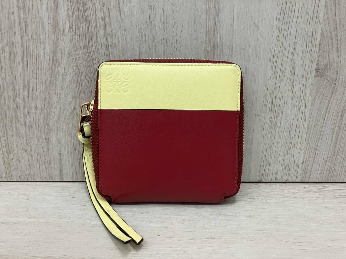 ロエベ　LOEWE 261924 二つ折りファスナー財布　赤×黄