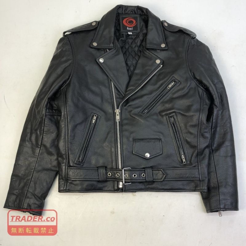 01w-6687 アクセル　Axel バッファロー　レザー　ダブル　ライダースジャケット 牛革 BLK 無地 ブラック アウター 【中古品】