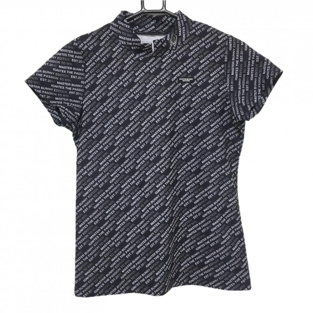 【超美品】マスターバニー 半袖ハイネックシャツ　ネイビー×白 斜めロゴ総柄 レディース 1(M) ゴルフウェア MASTER BUNNY EDITION 7,388円