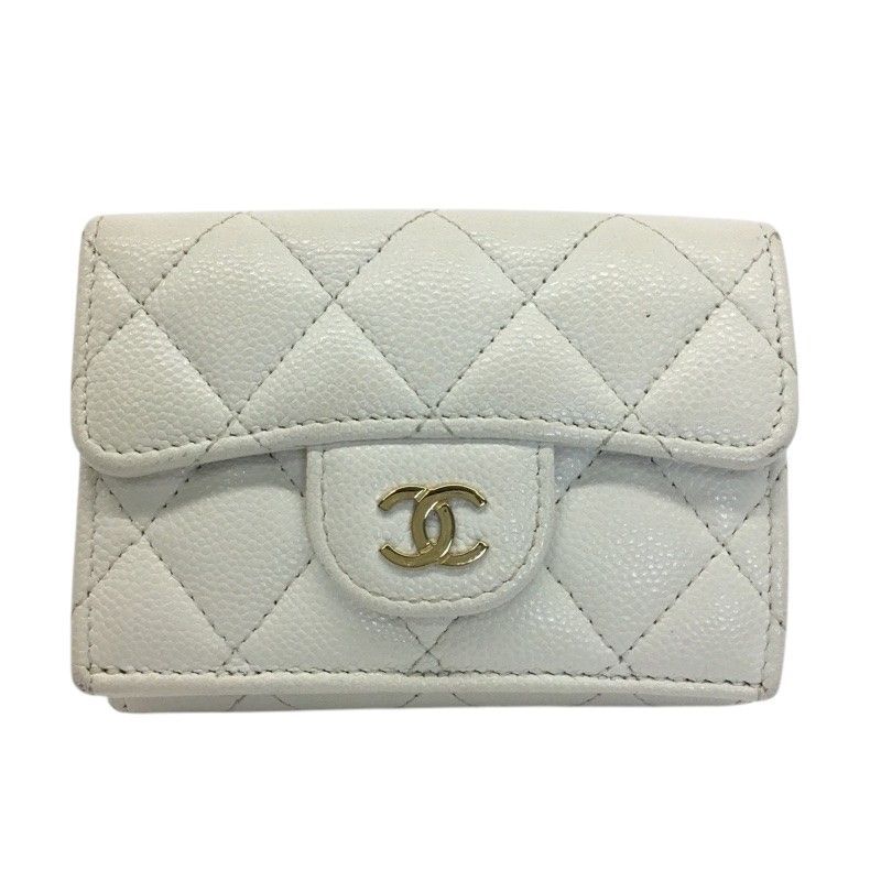 CHANEL【シャネル】三つ折り財布　コンパクトウォレット　A84401　キャビアスキン　ホワイト【中古品/USED-B】質屋　かんてい局那覇店　ｎ3101898927300054