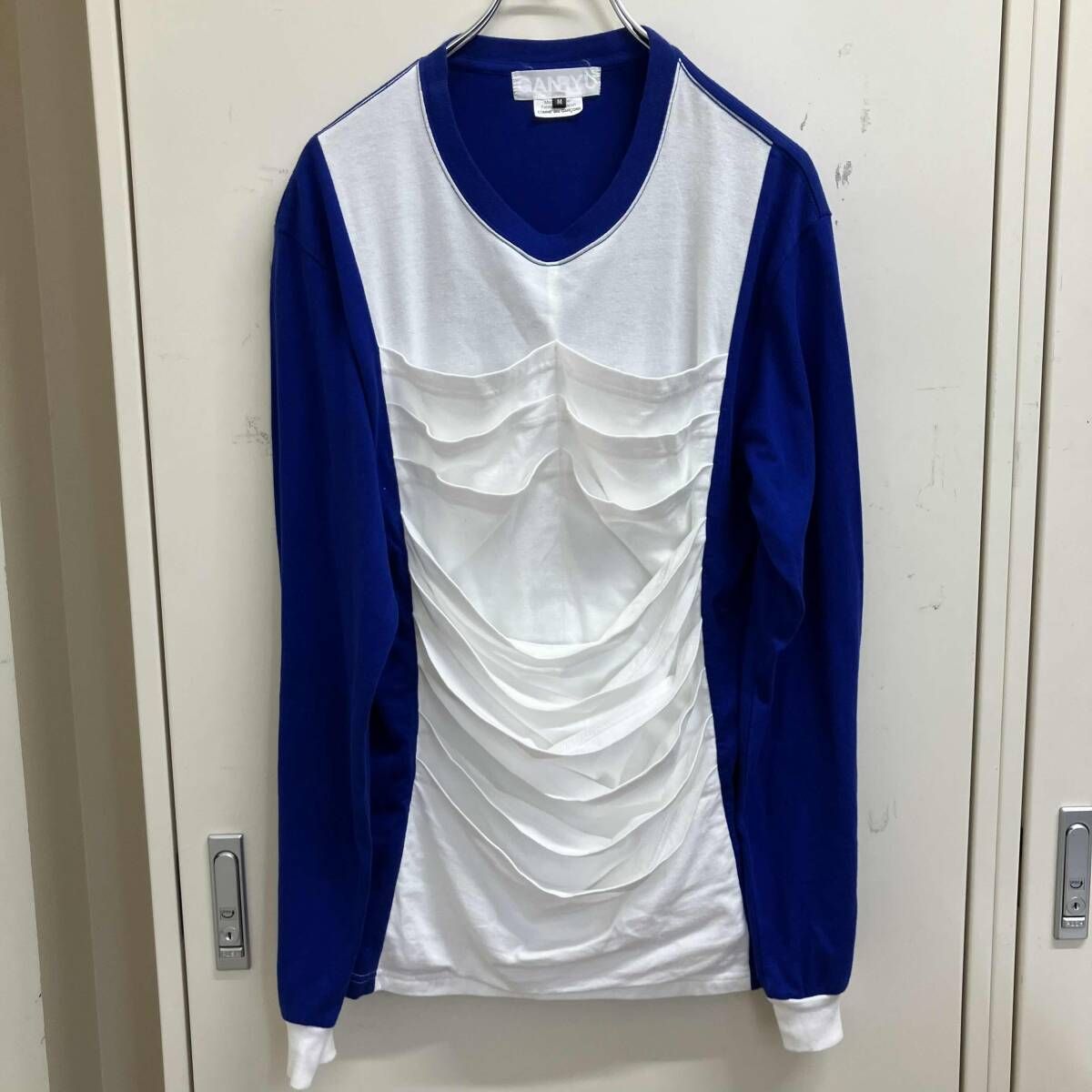 12AW GANRYU COMME des GARCONS 長袖Tシャツ 多ポケットカットソー M ホワイト ブルー系 EJ-T008 ガンリュウコムデギャルソン