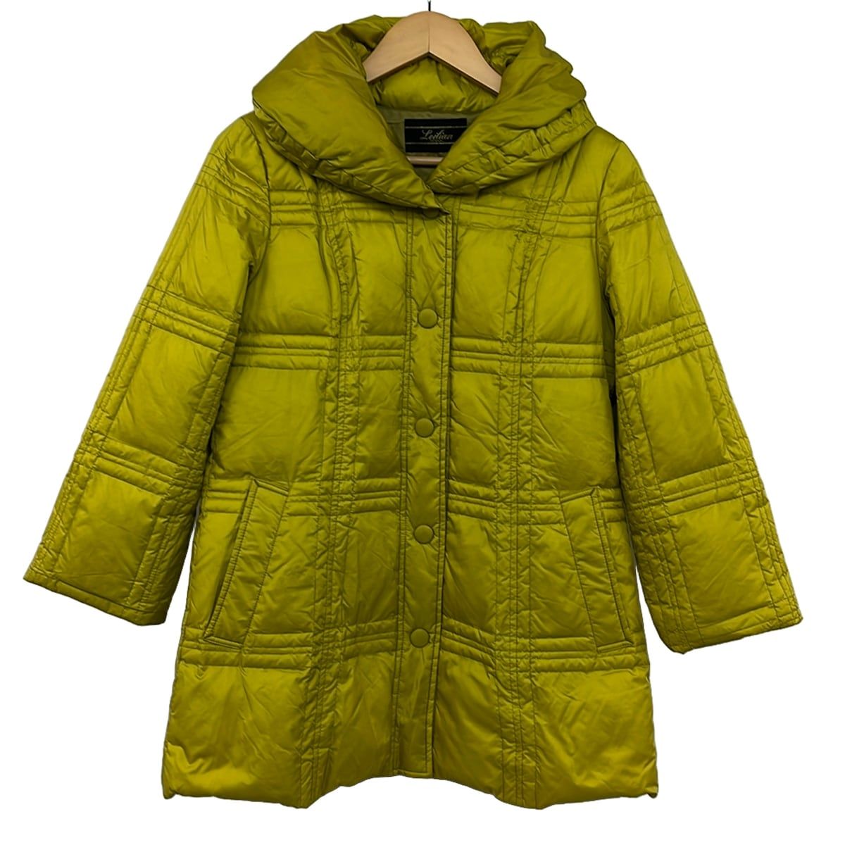 Leilian(レリアン) ダウンコート サイズ9 M レディース美品 - イエローグリーン 長袖/フード付き/キルティング/秋/冬