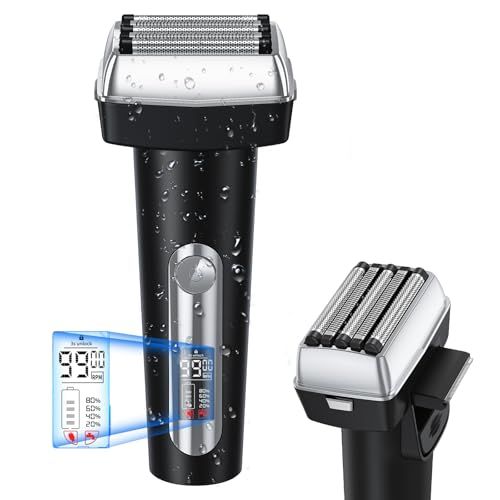 ☆新品☆シェーバー ひげそり 電動シェーバー【5刀頭・360°深剃り】髭剃り 電動 大型LED画面 IPX7防水 乾湿両用 シェーバー メンズ 5枚刃 往復式 長持ちバッテリー 軽量・低騒音 3sロック機能 電気しぇーばー 男性 人気 Typ eee6efb1