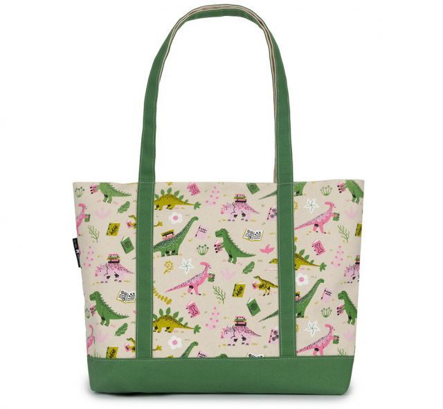 [Out of Print] Dinosaur Reads Large Zippered Tote Bag - ダイナソー・リーダズ ジップ トートバッグ