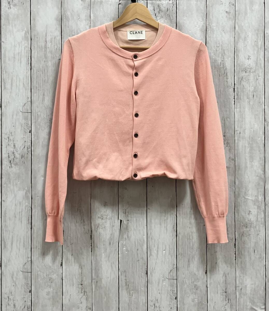 CLANE/長袖カーディガン　レイヤーニット/W LAYERED KNIT CARDIGAN／ピンク／クラネ