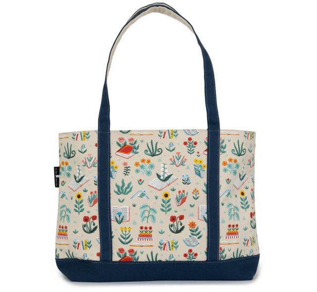[Out of Print] Books & Blooms Large Zippered Tote Bag - ブックス & ブルームス ジップ トートバッグ