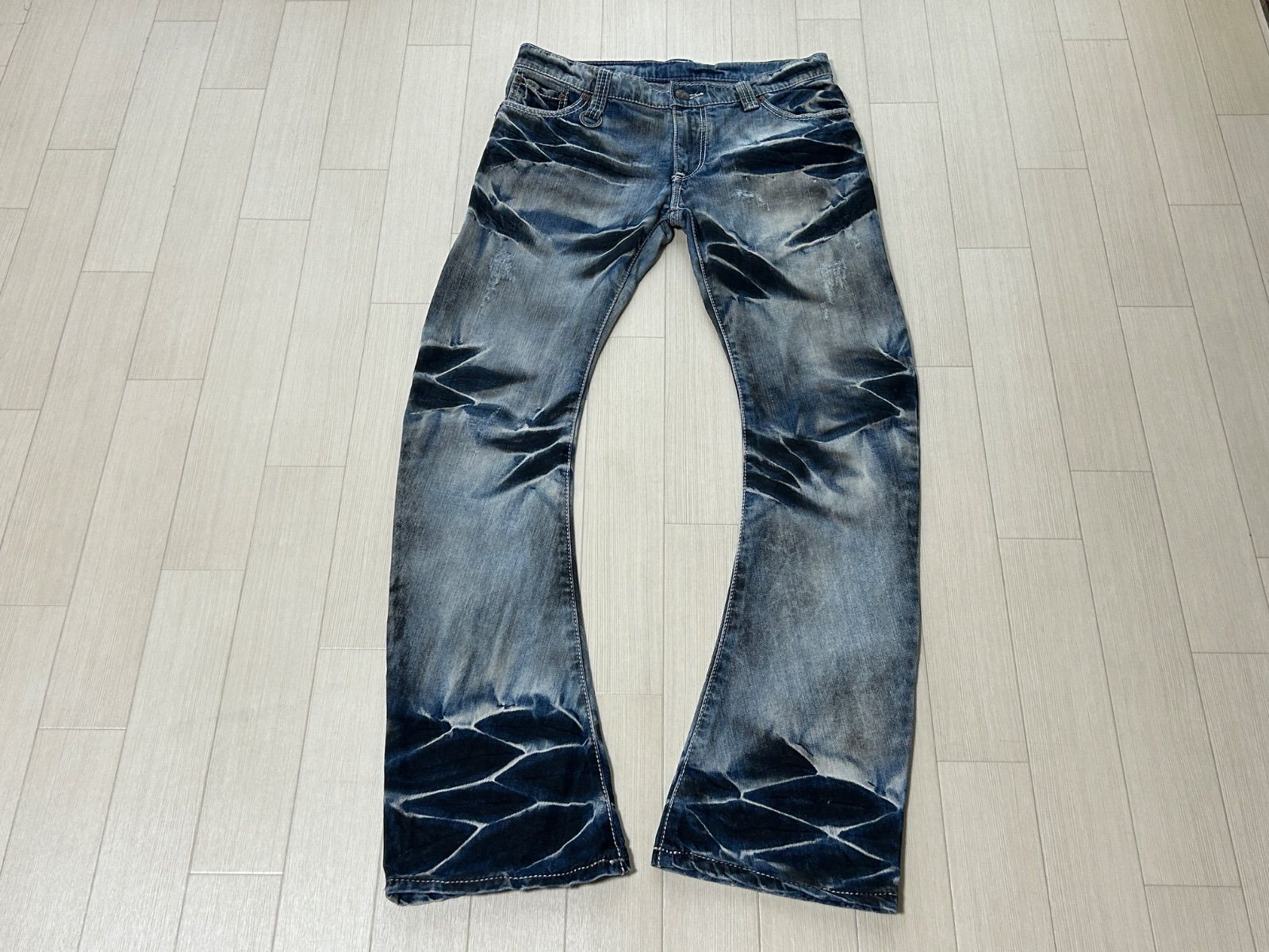 BUFFALO BOBS バナナパンツ フレアデニム size3 ヴィンテージ加工 ブリーチ Y2K【古着】ME6025IKE【匿名配送】