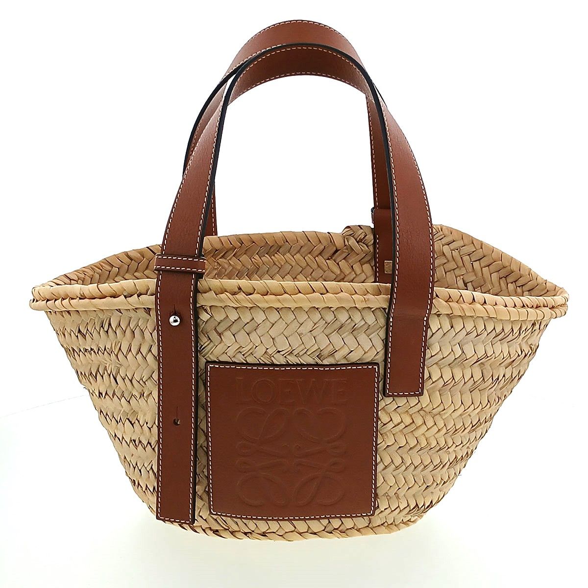 LOEWE ロエベ バスケットバッグ スモール かごバッグ ハンドバッグ 327.02.S93 レディース ラフィア レザー ベージュ ブラウン 中古