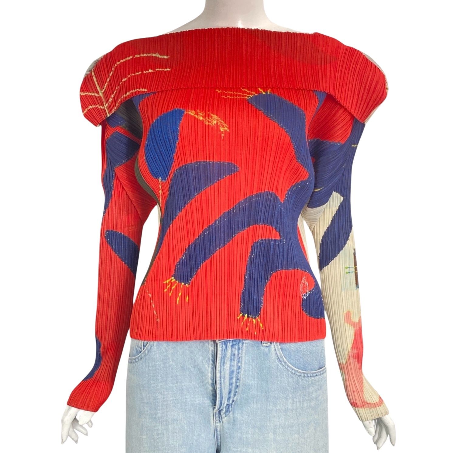 レア 希少 新品同様 ISSEY MIYAKE イッセイミヤケ PLEATS PLEASE プリーツプリーズ カットソー tree&dinosaur 樹木と恐竜 レッド サイズ3