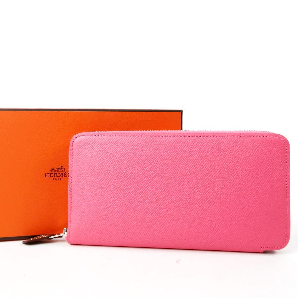 【超美品】HERMES エルメス アザップロング シルクイン クラシック ピンク系 フランス製 長財布 C刻 箱付き【UT78】