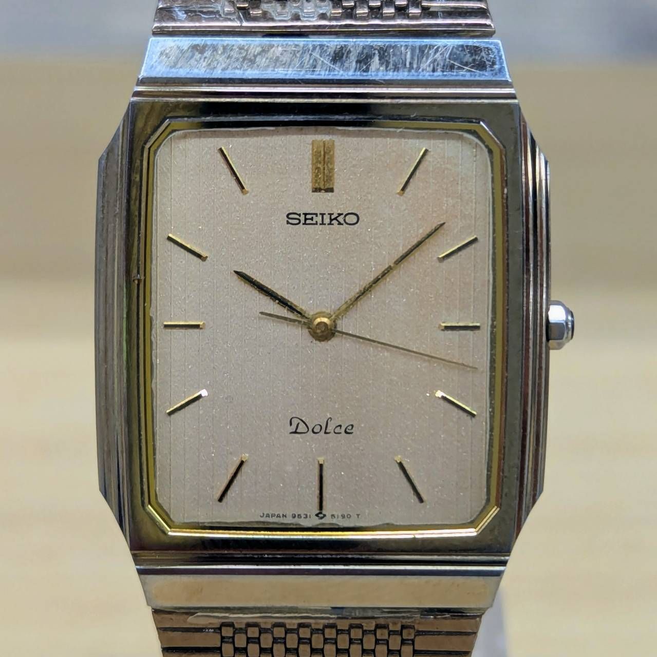 【亘】SEIKO Dolce セイコー ドルチェ 超硬 薄型クォーツ メンズ腕時計 スクエア 角型 9531-5160【8332MO】F09