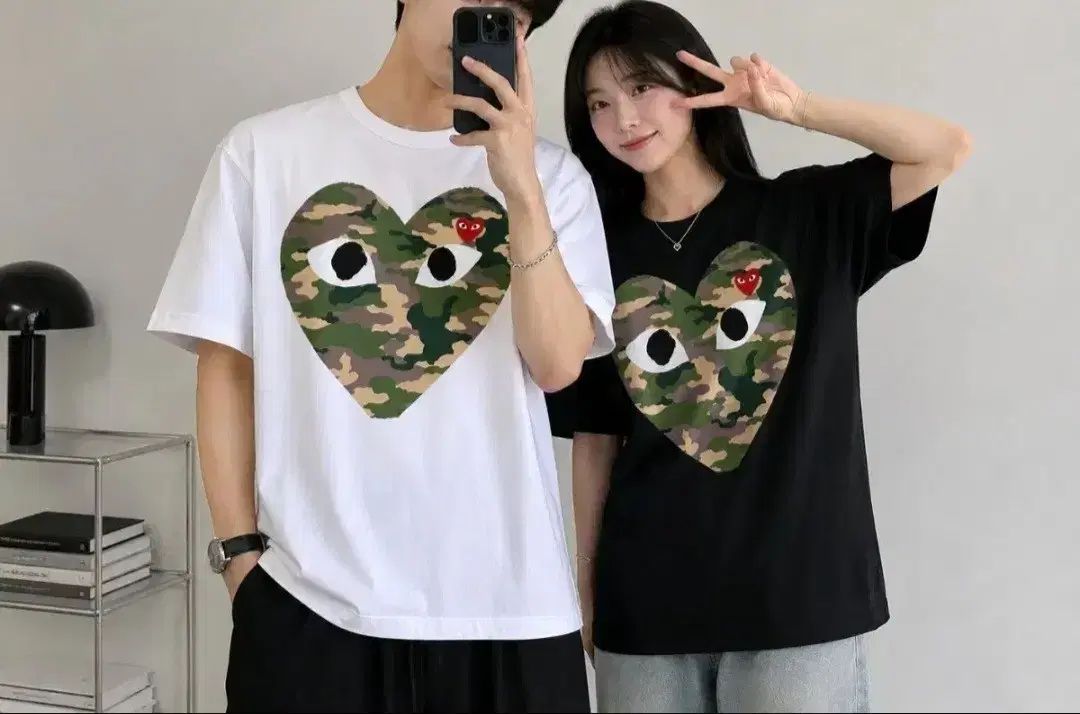 コム・デ・ギャルソン PLAY カモフラージュ ハート 半袖Tシャツ 白