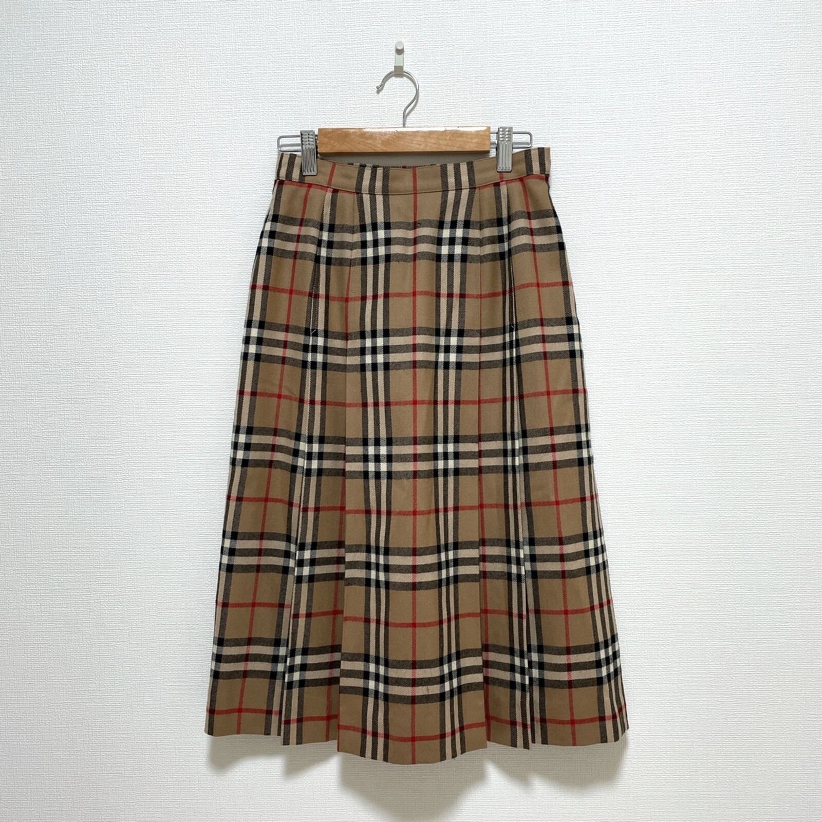 Vintage Burberrys ヴィンテージ バーバリー ミディ丈 スカート ベージュ ノバチェック レディース 7AR 毛100% ウール