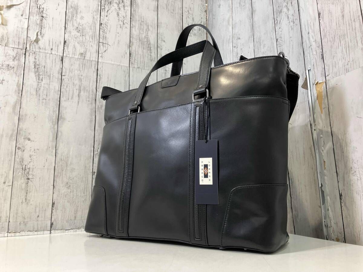 JOSEPH ABBOUD ジョセフ アブード オイルドレザー 牛革 ブラックトートバッグ タグ付 美品