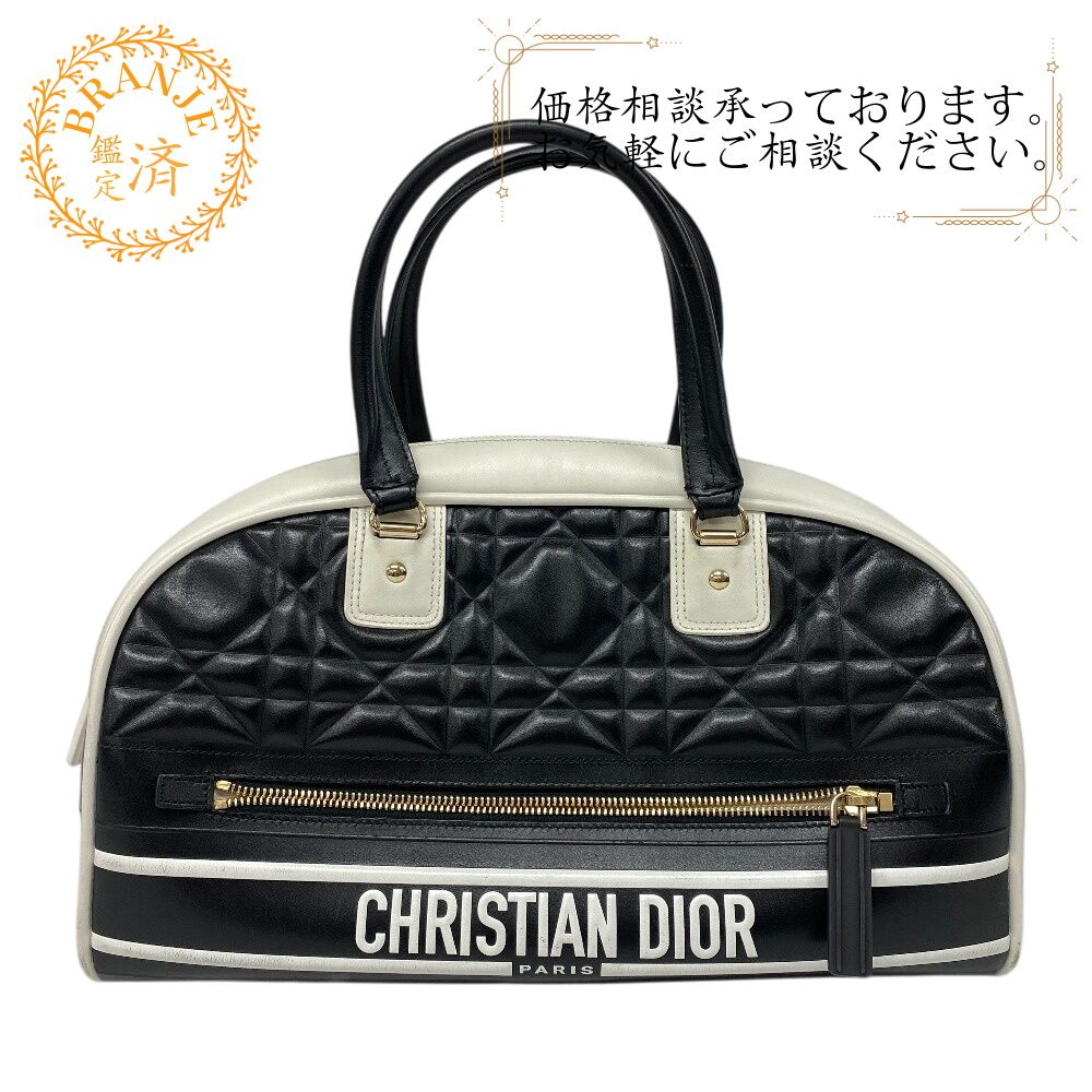 Christian Dior クリスチャンディオール ヴァイブ ボウリングバッグ カナージュ ハンドバッグ カバン ブランド 鞄 ブラック