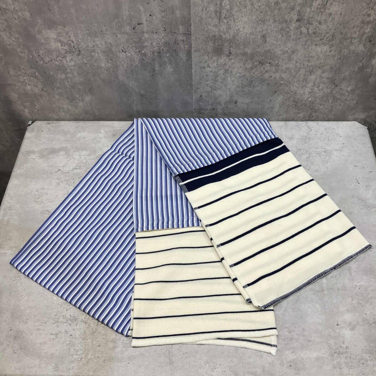 COMME des GARCONS SHIRT ストール マフラー ボーダー 切替コットン ブルー×ホワイト コムデギャルソンシャツ