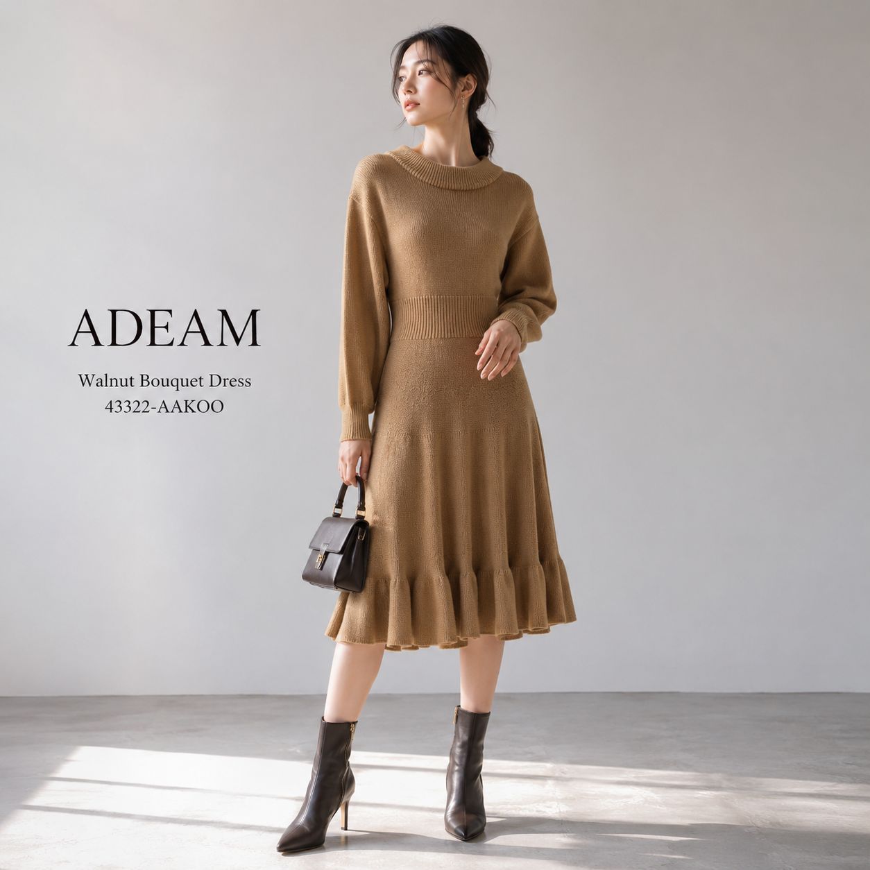 【極美品】【参考価格107,800円】ADEAM FOXEY 43322 / アディアム フォクシー ウォルナットブーケドレス ウォルナット Sサイズ　お食事会 旅行 デイリー モードカジュアル