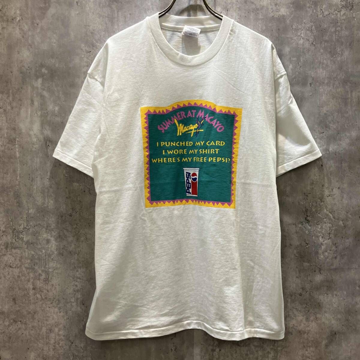 90s USA製 Hanes 半袖Tシャツ SUMMER AT MACAYO size XL ホワイト ヘインズ