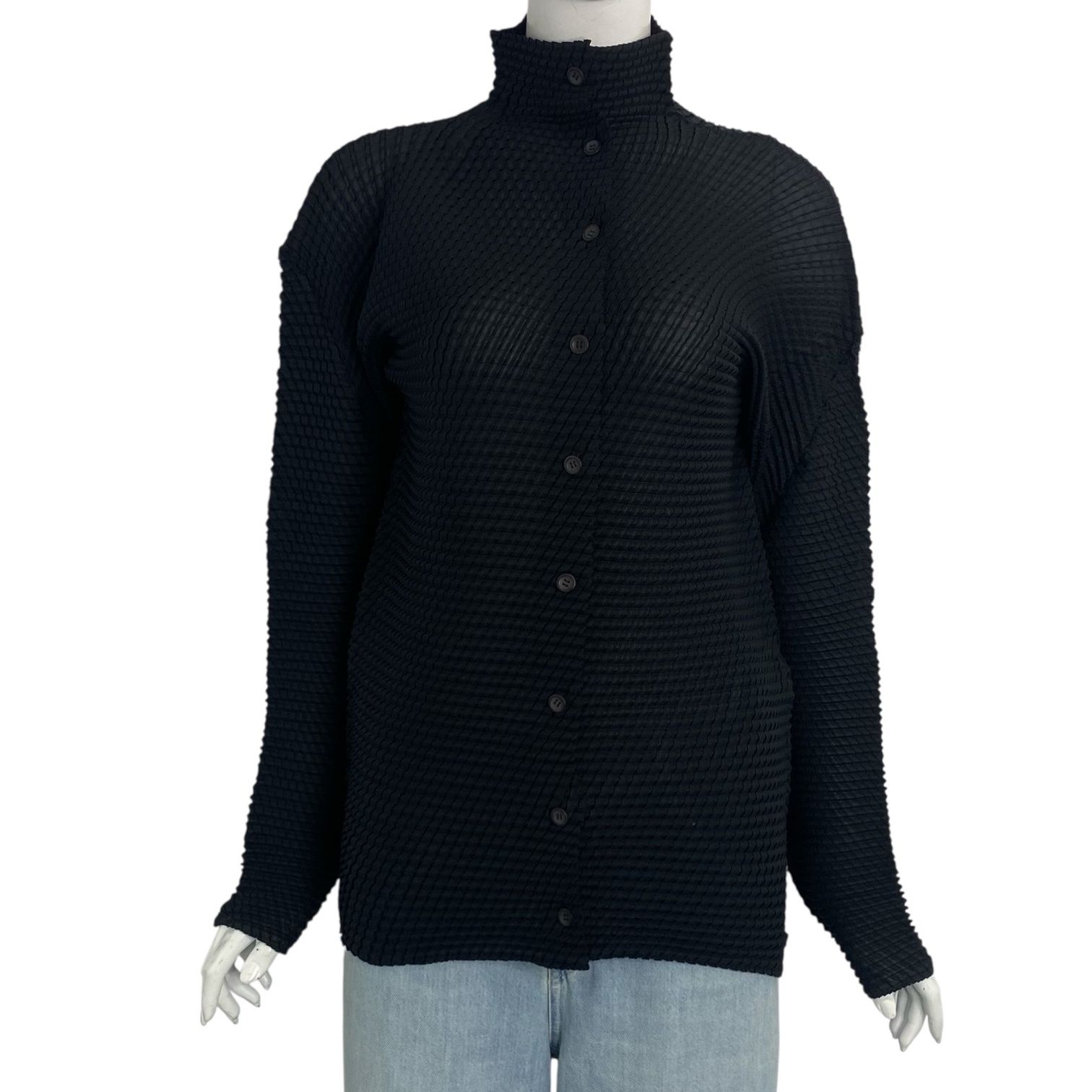 新品同様 ISSEY MIYAKE イッセイミヤケ PLEATS PLEASE プリーツプリーズ カーディガン ハイネック ブラック サイズ2