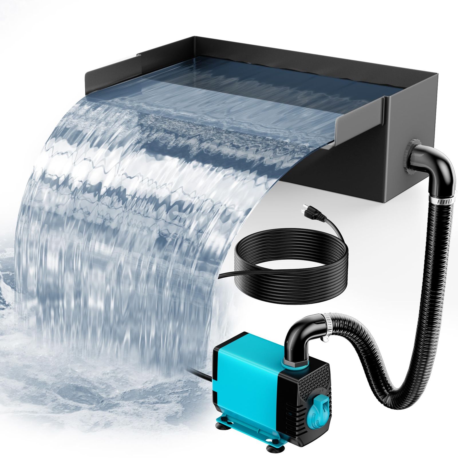 NFESOLAR 池用滝ボックス ポンプキット付き 304ステンレススチール 池用滝排水路 40W 660GPHポンプ付き 池用 3メートル波形チューブ付き 池排水路 ガーデン滝用 (30cm)kk