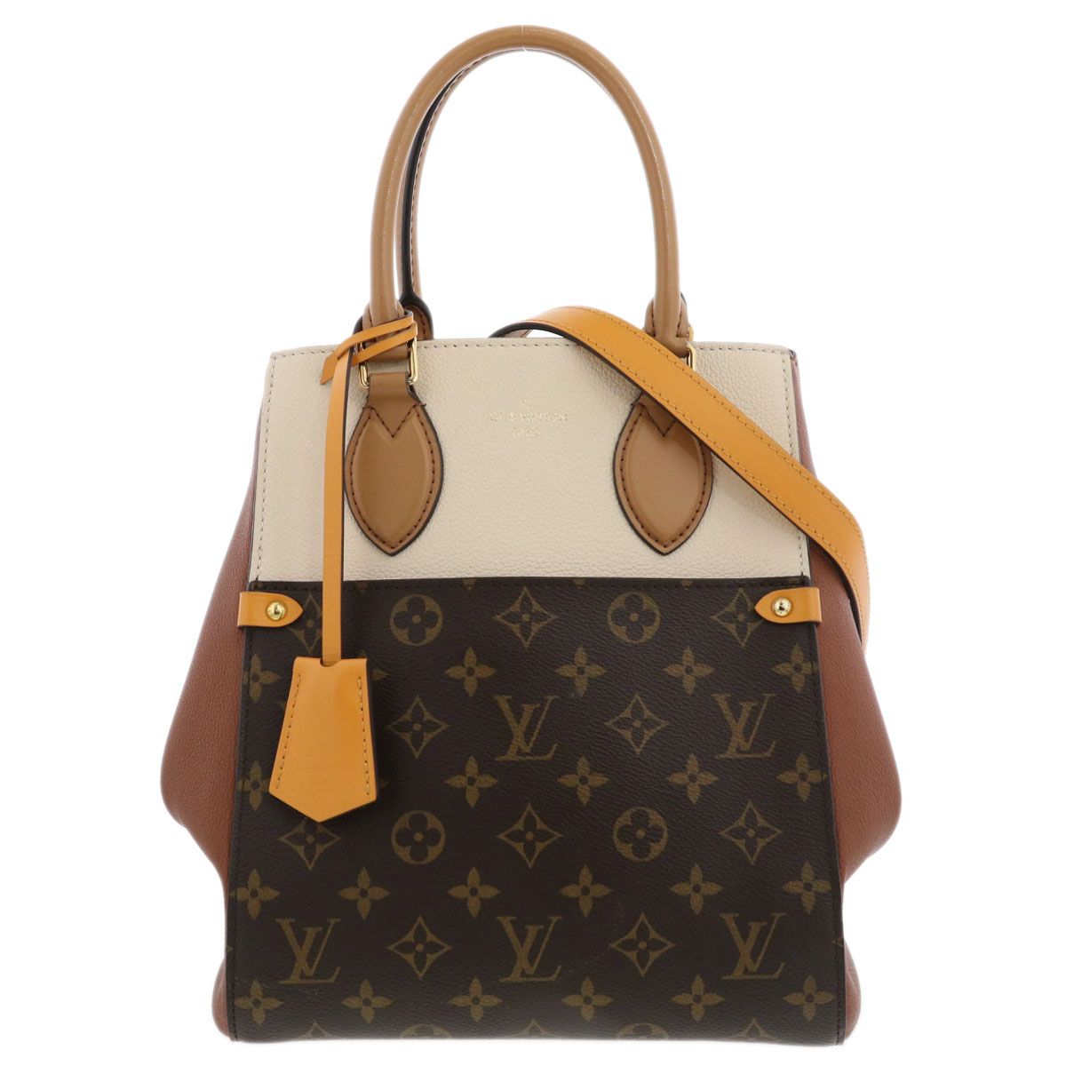 LOUIS VUITTON ルイ・ヴィトン フォールド トート MM ハンドバッグ M45376 レディース モノグラム レザー ブラウン アイボリー 中古