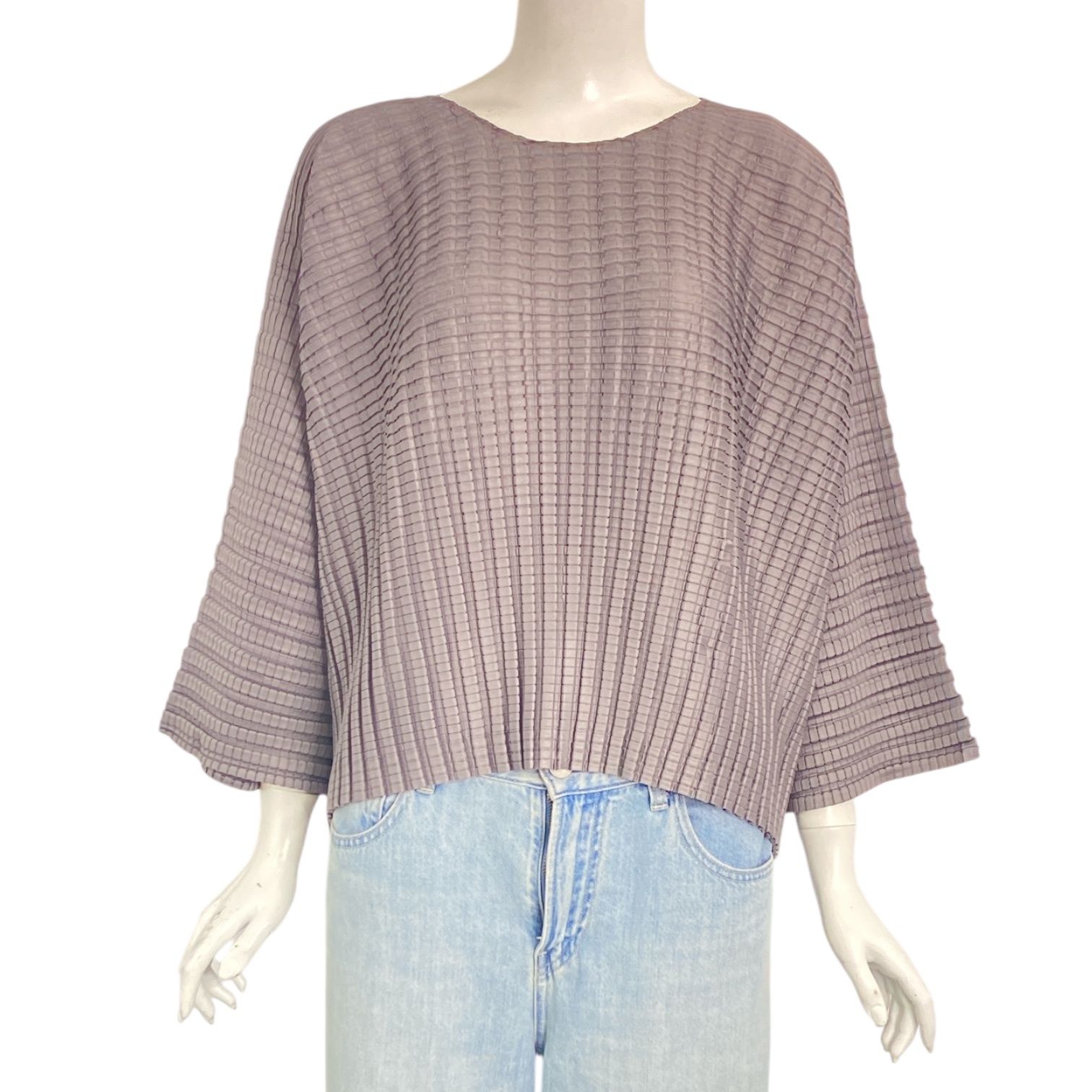 新品同様 ISSEY MIYAKE イッセイミヤケ PLEATS PLEASE プリーツプリーズ カットソー 長袖 凹凸デザイン グレー サイズ3