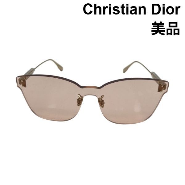 ● 美品 クリスチャンディオール Christian Dior サングラス 眼鏡 度なし ピンクレンズ ゴールド金具 Color Quake 2 レディース 6V603