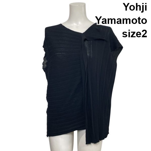 □ ヨウジヤマモト Yohji Yamamoto 変形デザインチュニック カットソー ノースリーブ アシンメトリー 黒 綿混 2 M 9号 レディース S6F184