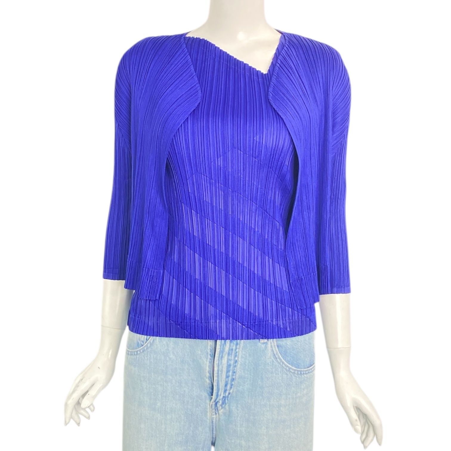 新品同様 ISSEY MIYAKE イッセイミヤケ PLEATS PLEASE プリーツプリーズ アンサンブル カーディガン ベスト ブルー