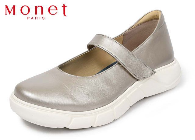 モネ Monet 881611 パンプス ストラップシューズ レディースシューズ 3E 幅広 軽量 レザー 本革 天然皮革 歩きやすい 疲れにくい 柔らかい 婦人 靴 プラチナ
