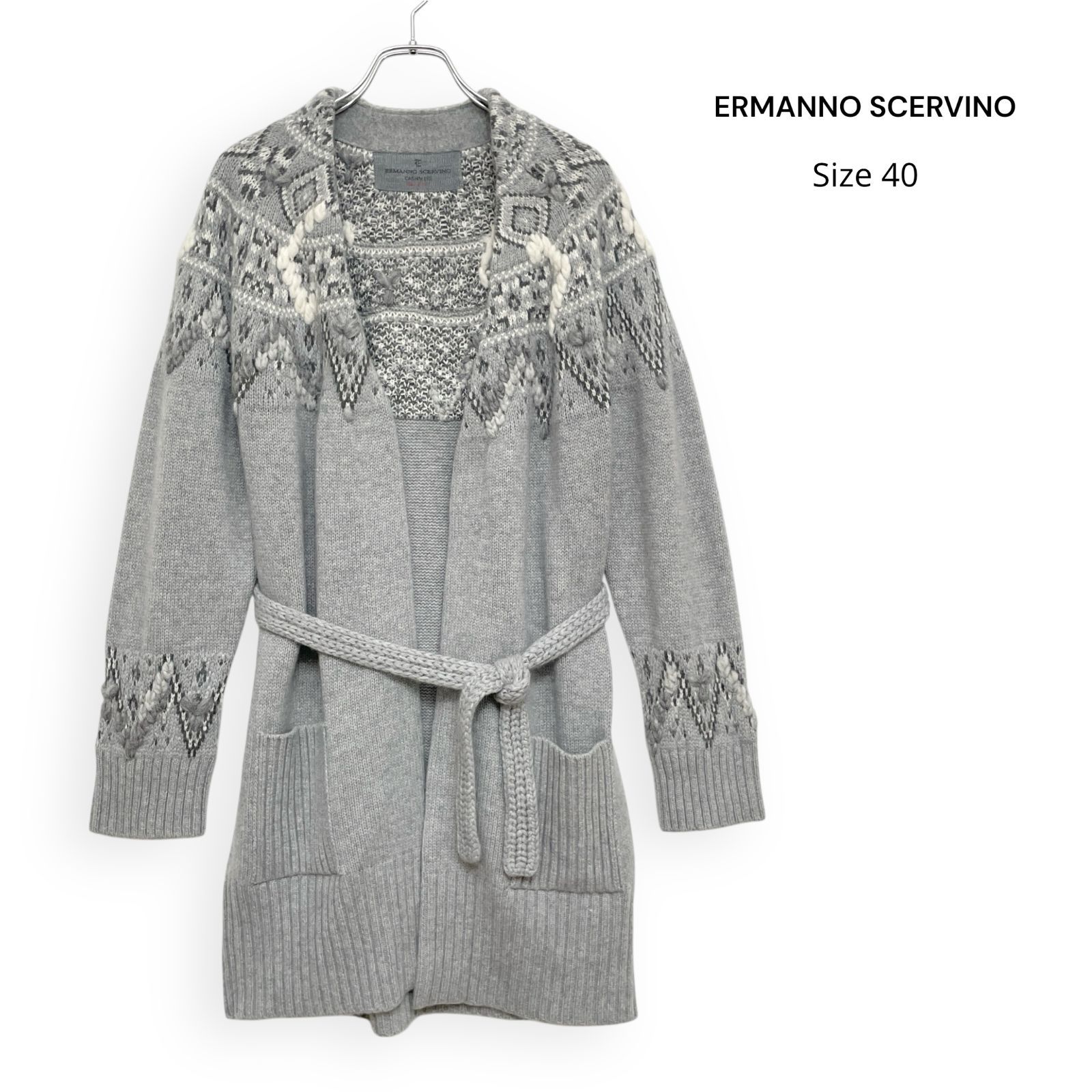 ERMANNO SCERVINO エルマンノ シェルヴィーノ カシミヤ ジャガード ロング カーディガン Size40