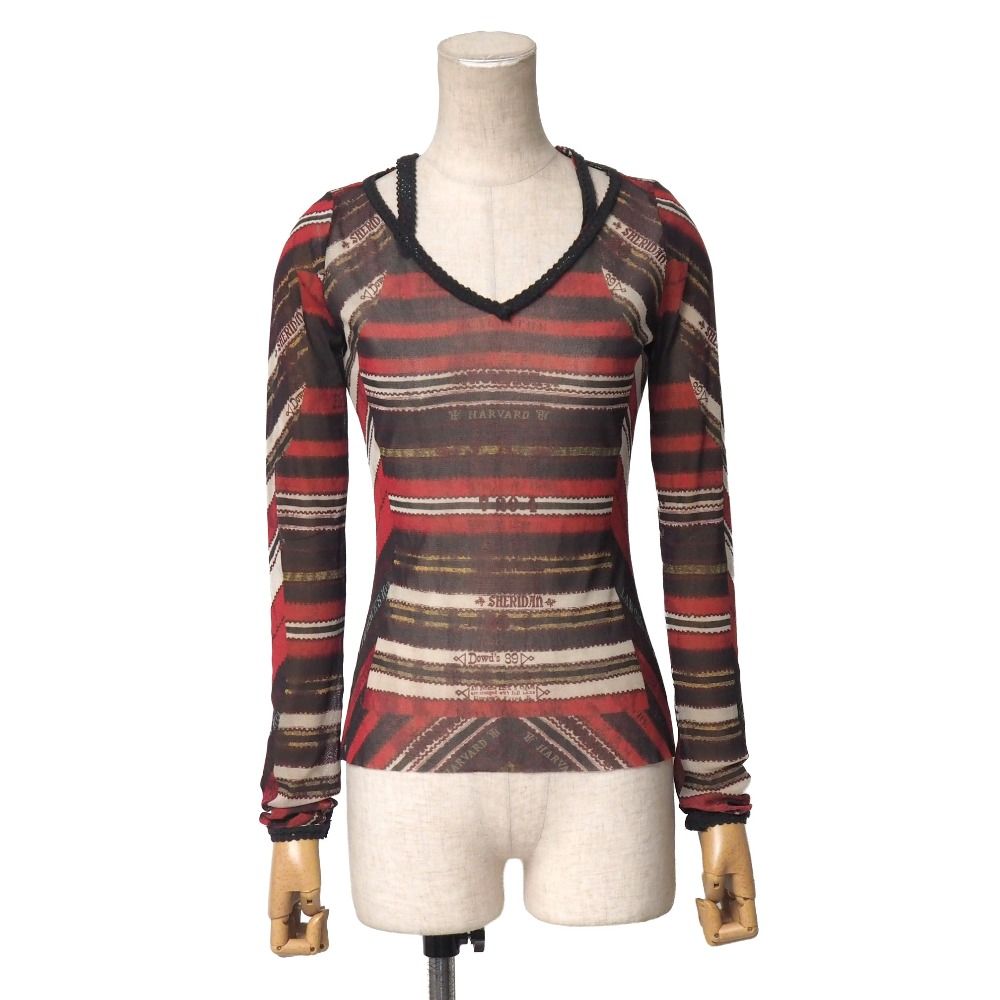 ■美品■JEAN-PAUL GAULTIER ジャンポールゴルチエ カットソー サイズ40 パワーネット メッシュ 長袖 Vネック ブランド古着【中古】20260609/RA9728