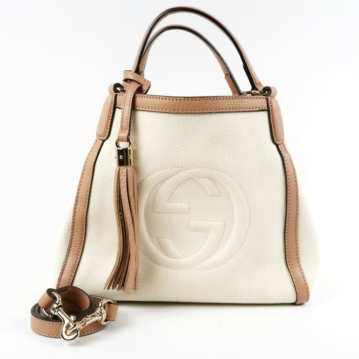 【超美品】GUCCI グッチ ソーホー キャンバス 2WAYショルダー ハンドバッグ ベージュ系 ブラウン系 レザー 336751.525040【UR11】
