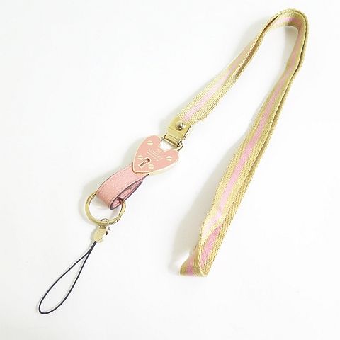 グッチ GUCCI ネックストラップ ハート型パッドロックモチーフ キーチェーン ピンク/ベージュ/ゴールド 2sa7282