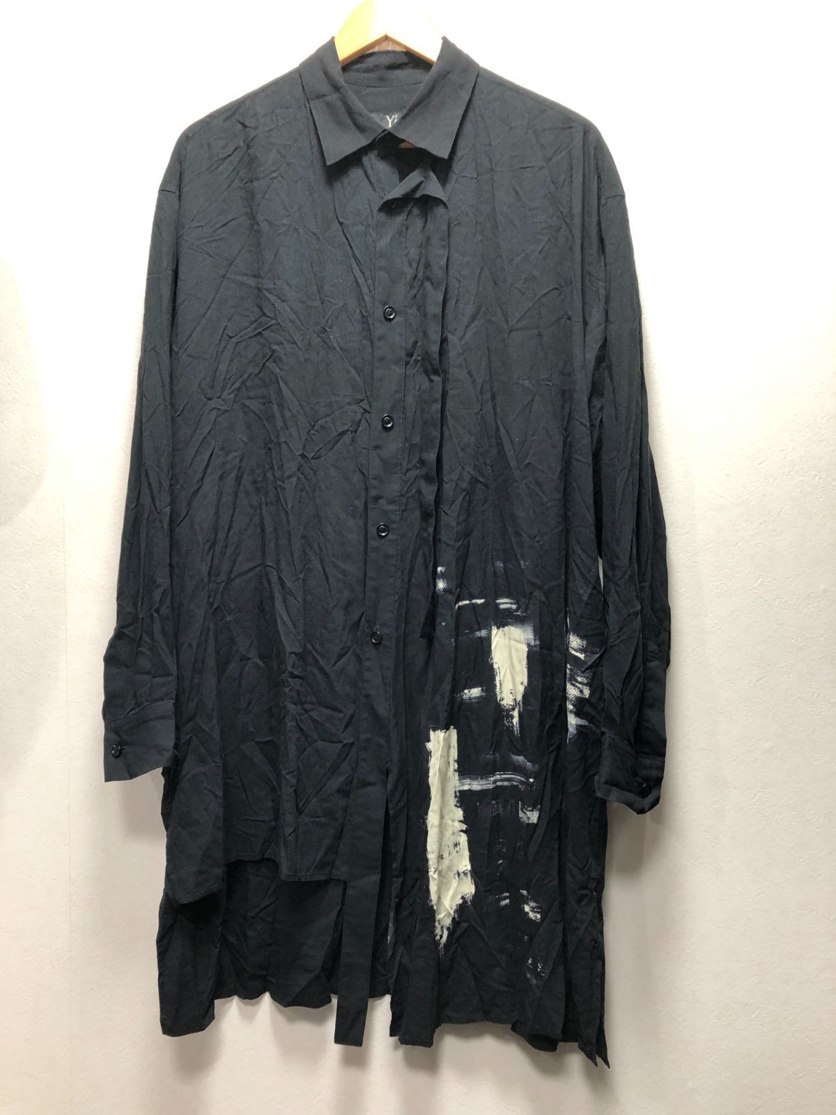 016090 Y´s 長袖 レーヨン アシンメトリー シャツ 1 ブラック メンズ