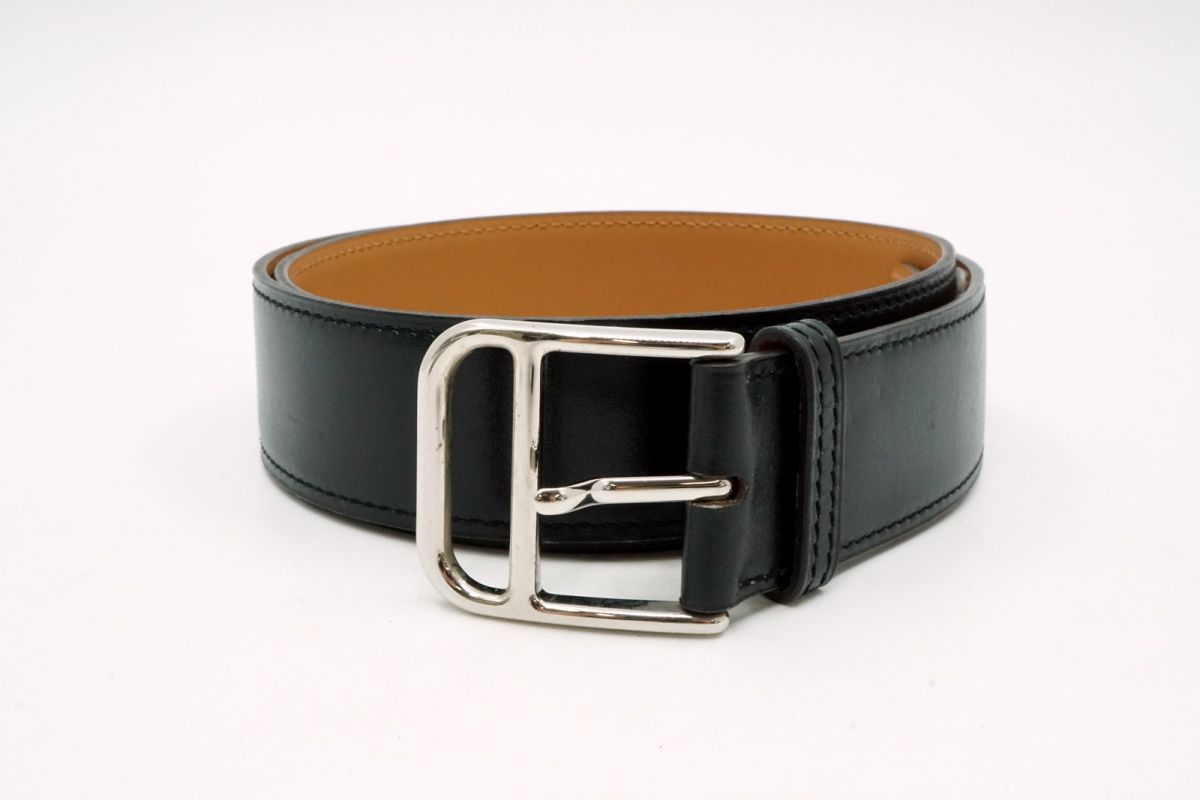 エルメス ロマン バックル ベルト メンズ □L刻印 08製 レザー 黒 ブラック HERMES 6774k