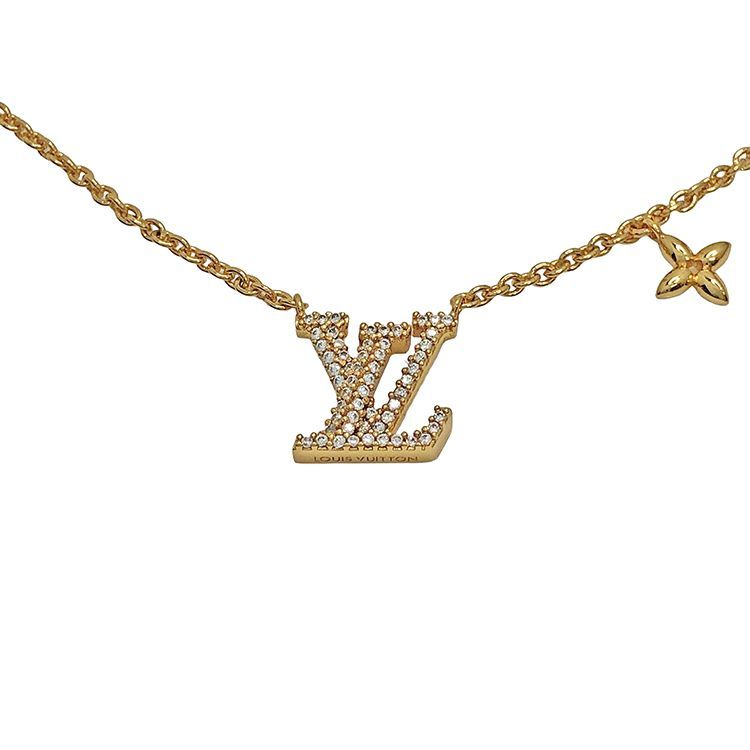 LOUIS VUITTON ルイヴィトン ネックレス・LV アイコニック M00596 コリエ モノグラムフラワー LVサークル LVイニシャル ストラス ラインストーン ゴールド メタル GP レディース